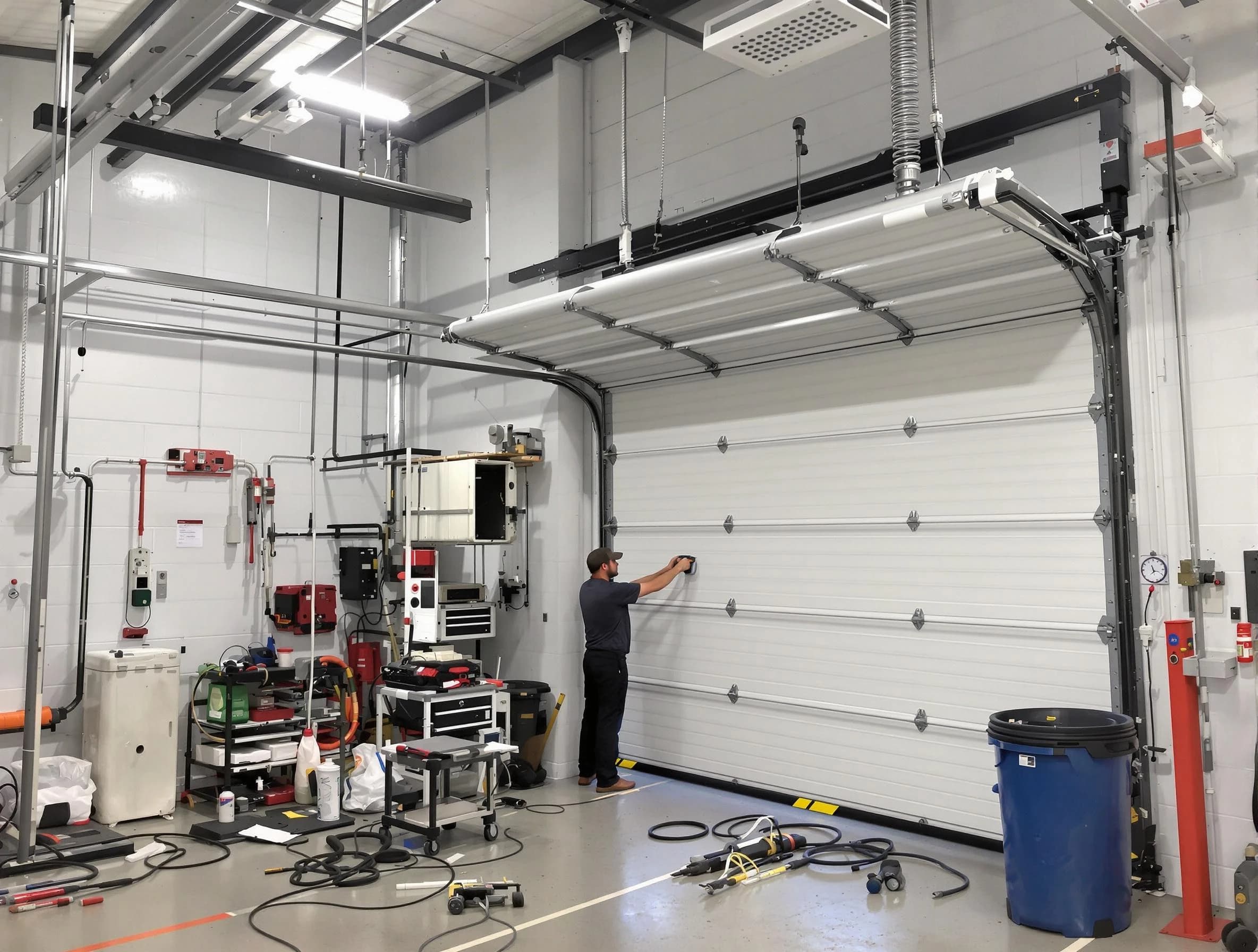 Montevallo Garage Door Repair certified technician performing commercial door repair at a Montevallo business facility