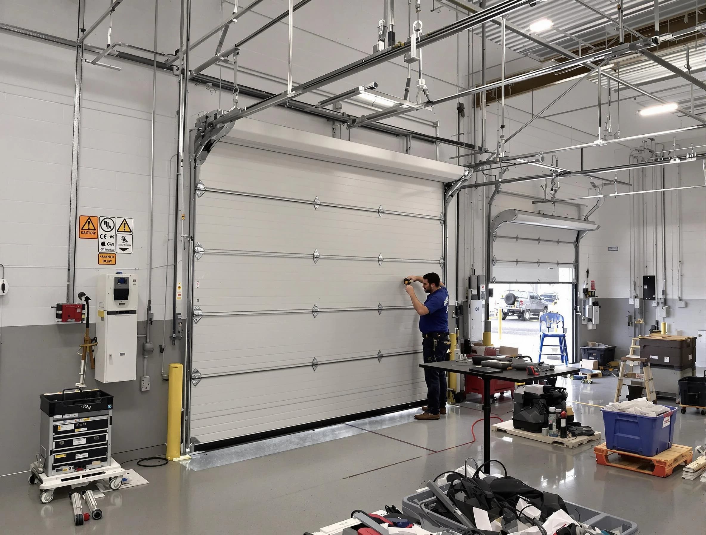 Commercial garage door repair being performed by Montevallo Garage Door Repair expert in Montevallo