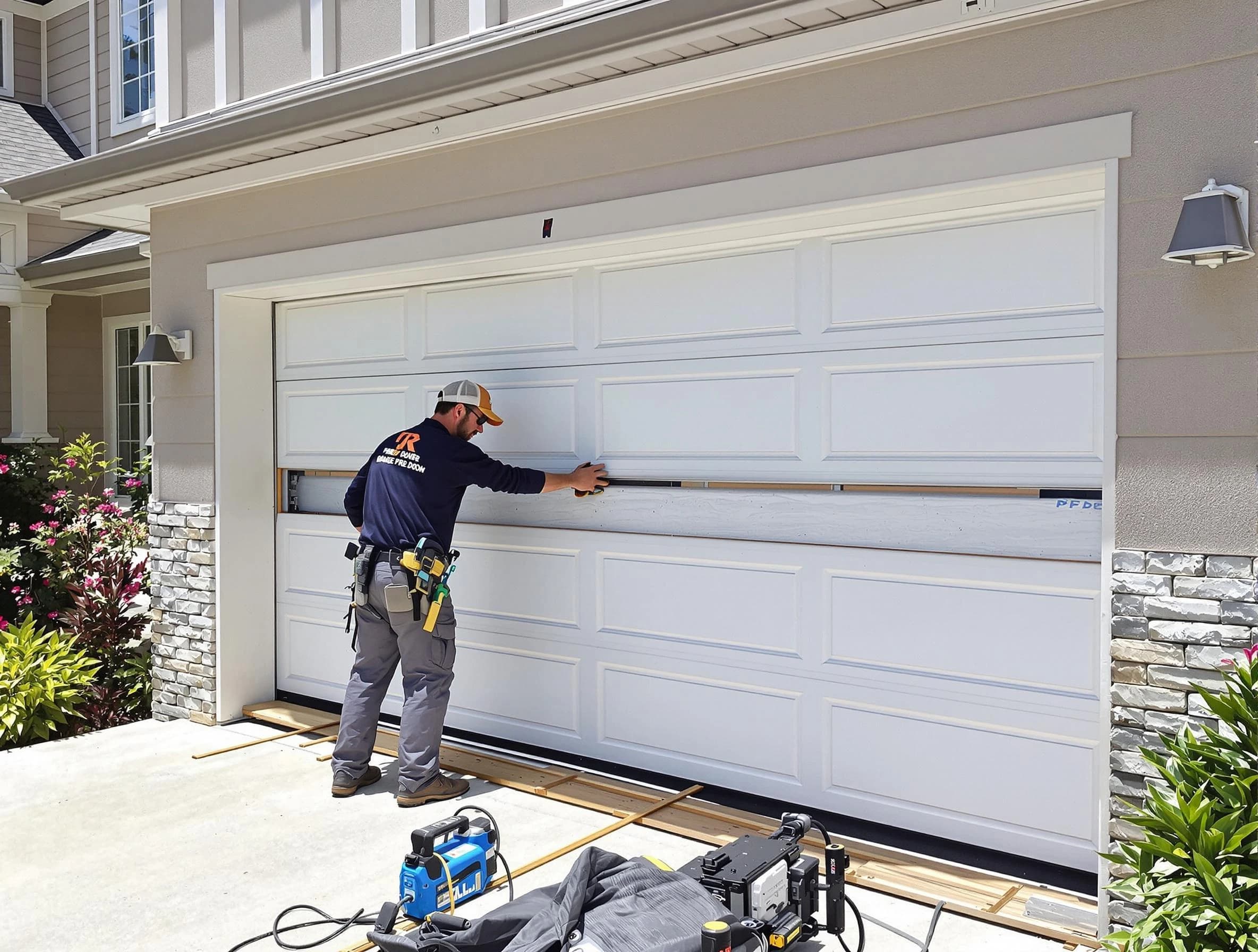 Montevallo Garage Door Repair team performing complete garage door replacement at Montevallo residence
