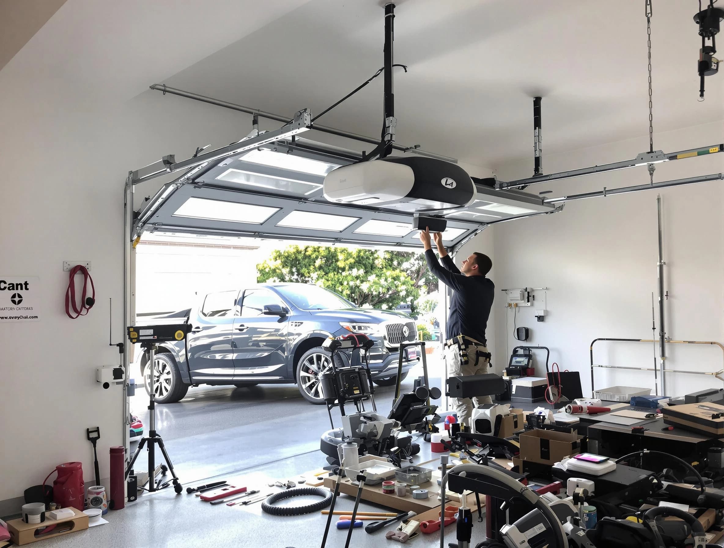Montevallo Garage Door Repair specialist installing smart garage door opener system in Montevallo home