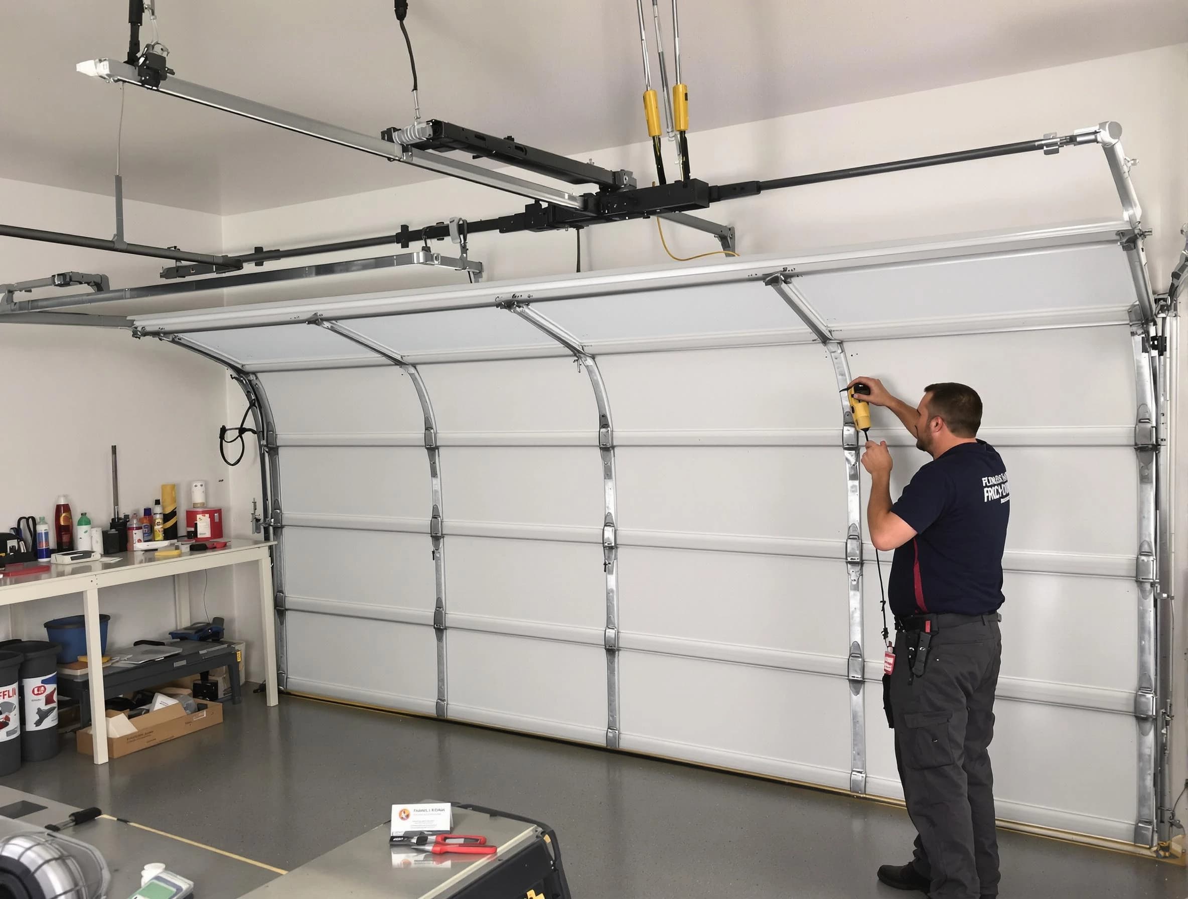 Montevallo Garage Door Repair certified technician performing overhead door system repair in Montevallo