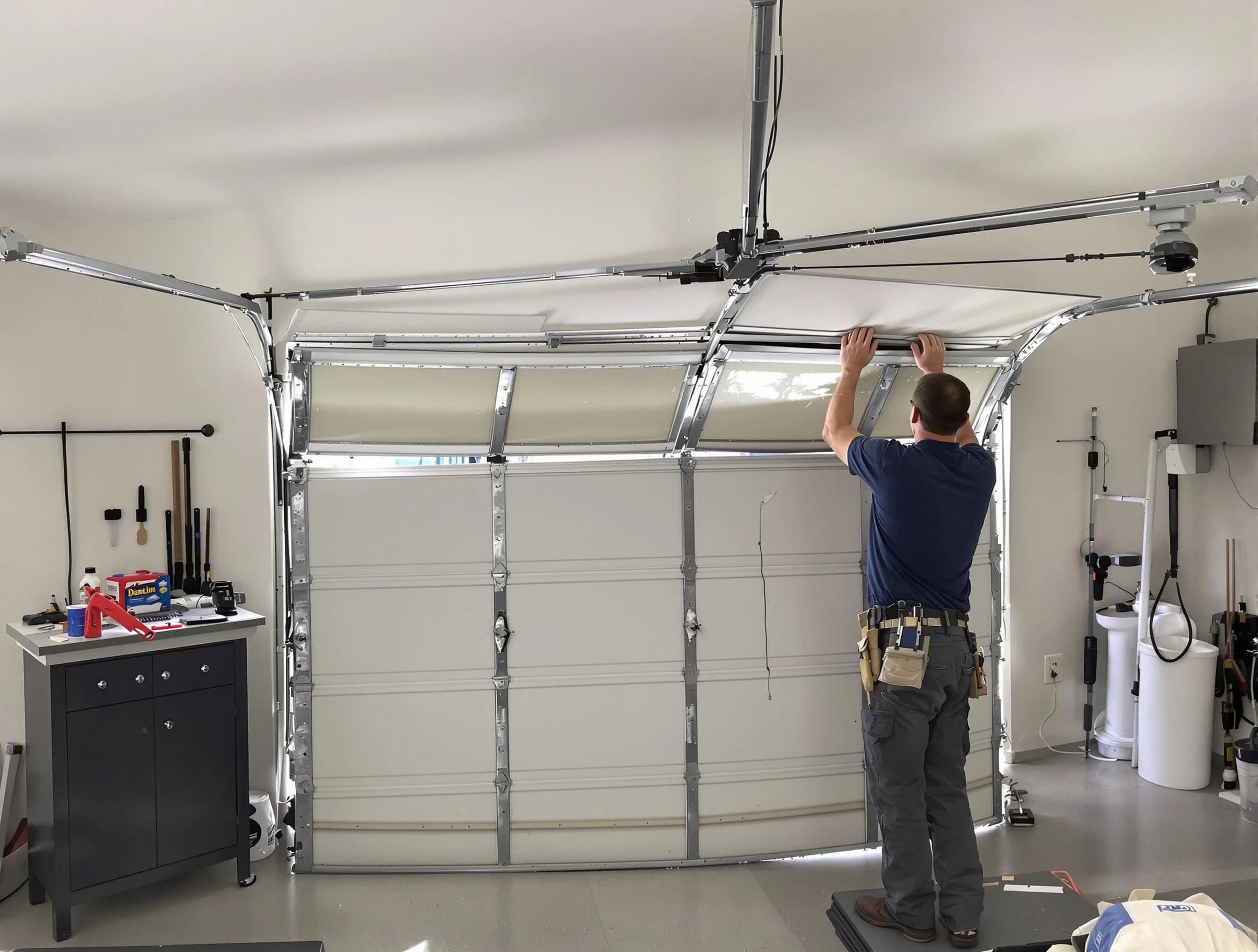 Montevallo Garage Door Repair specialist performing precise section replacement on Montevallo garage door