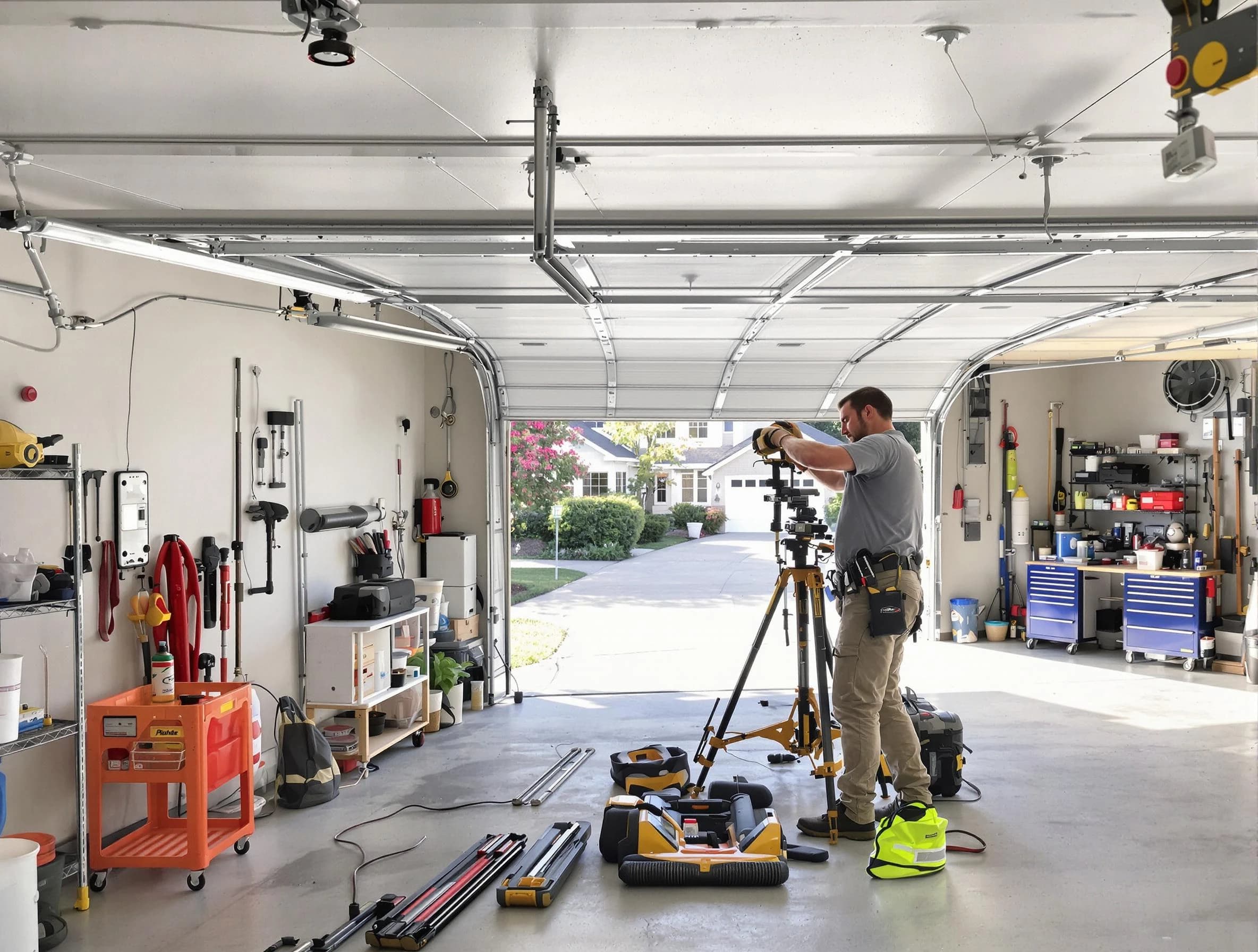 Montevallo Garage Door Repair specialist performing laser-guided track alignment in Montevallo