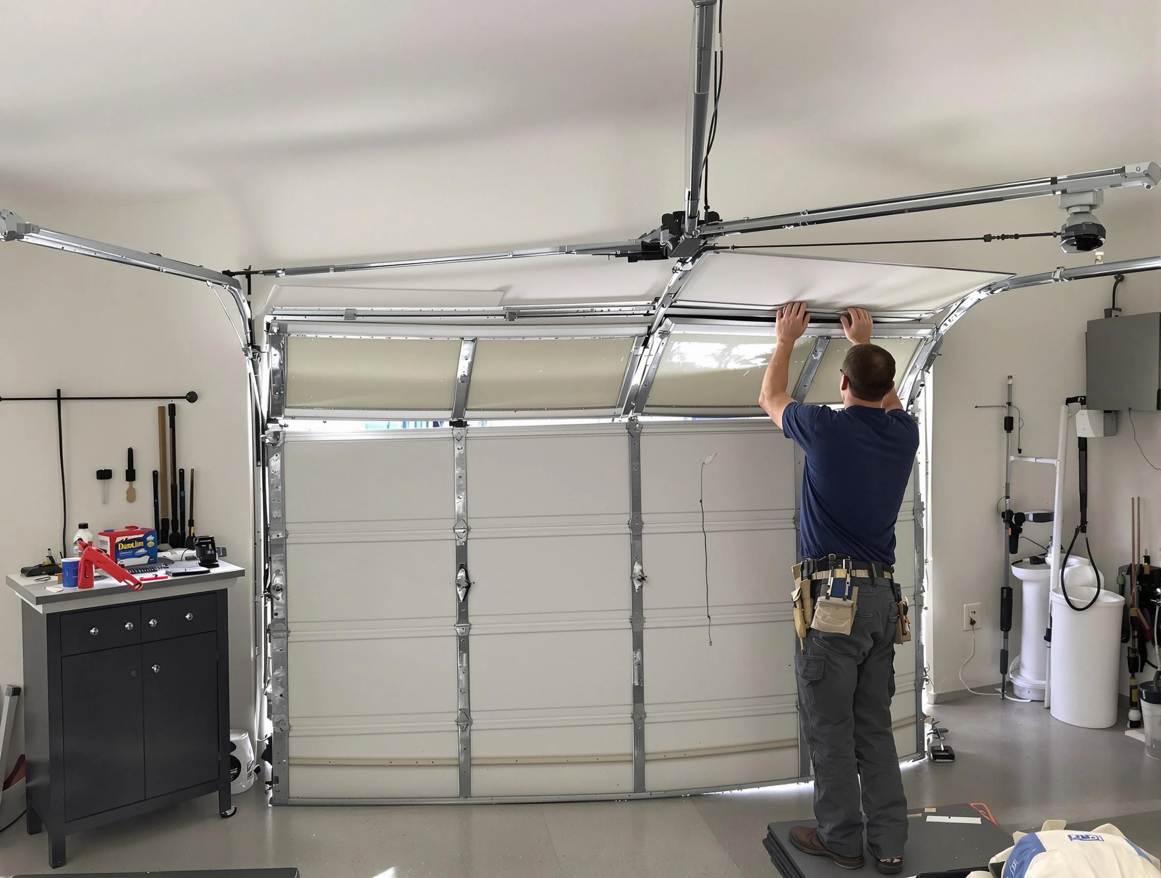 Montevallo Garage Door Repair specialist performing precise section replacement on Montevallo garage door
